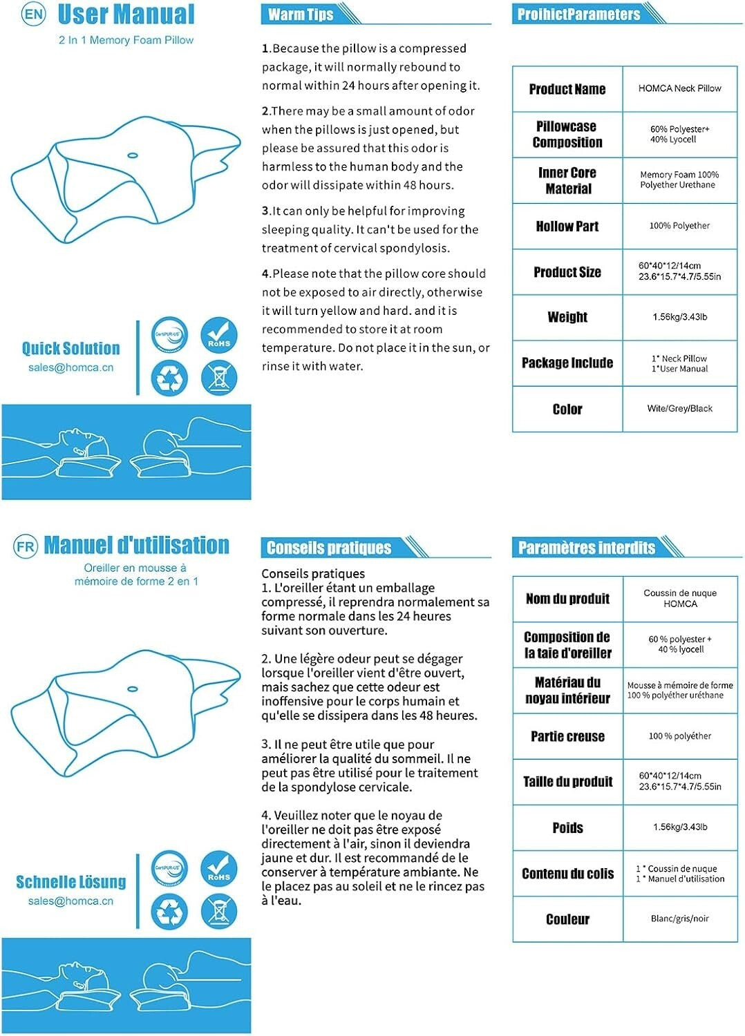 Adjustable Height Memory Foam Neck Pillow for Side, Back, and Stomach Sleepers