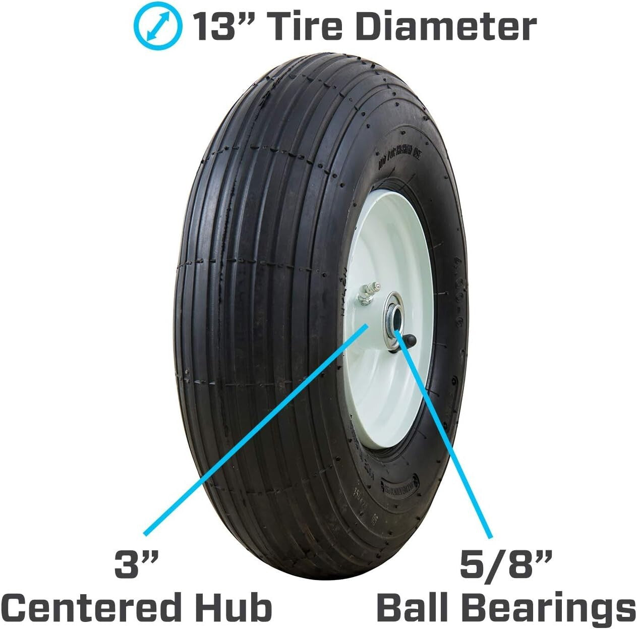 13 Inch Pneumatic Wheelbarrow Tire with 5/8 Ball Bearings for Year-Round Use