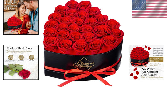Forever Roses: 27 Elegant Preserved Flowers in Heart Shaped Box - No Upkeep!
