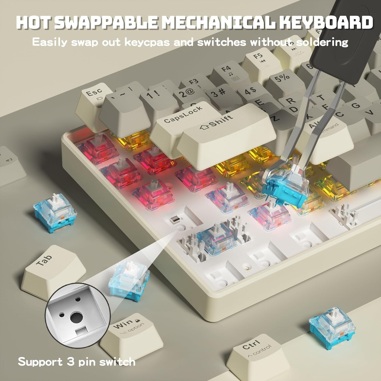 Ergonomic Hot-Swappable Wireless Gaming Keyboard - 3000mAh Battery, Rainbow LED