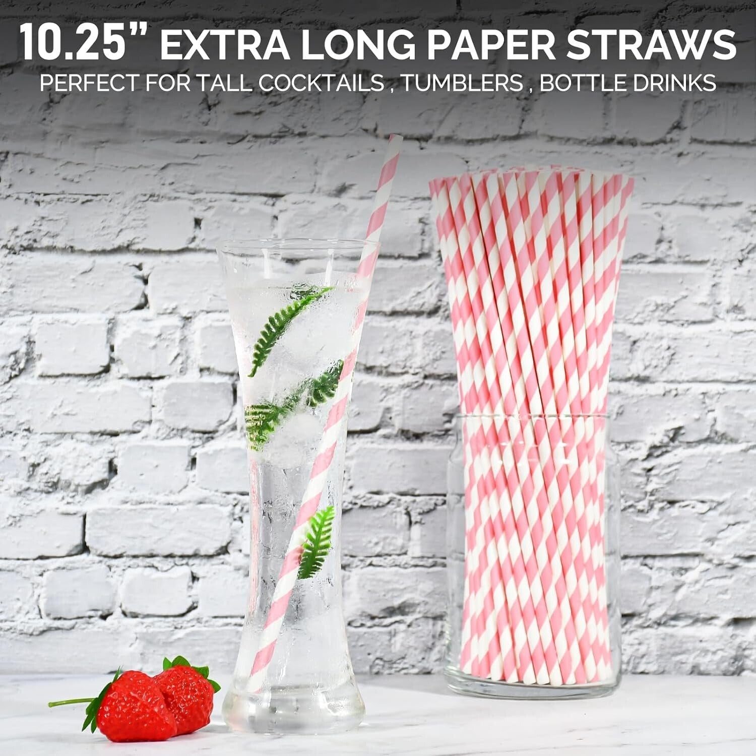 10.25" Pink & White Striped Disposable Paper Straws - 600 Count, Biodegradable