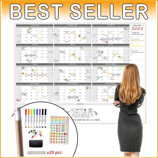 2025 Jumbo Dry Erase Wall Calendar - 48"x58" with Notes Section & Accessories