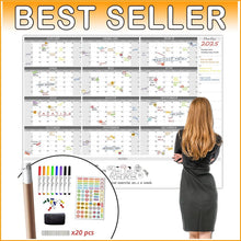Load image into Gallery viewer, 2025 Jumbo Dry Erase Wall Calendar - 48"x58" with Notes Section &amp; Accessories
