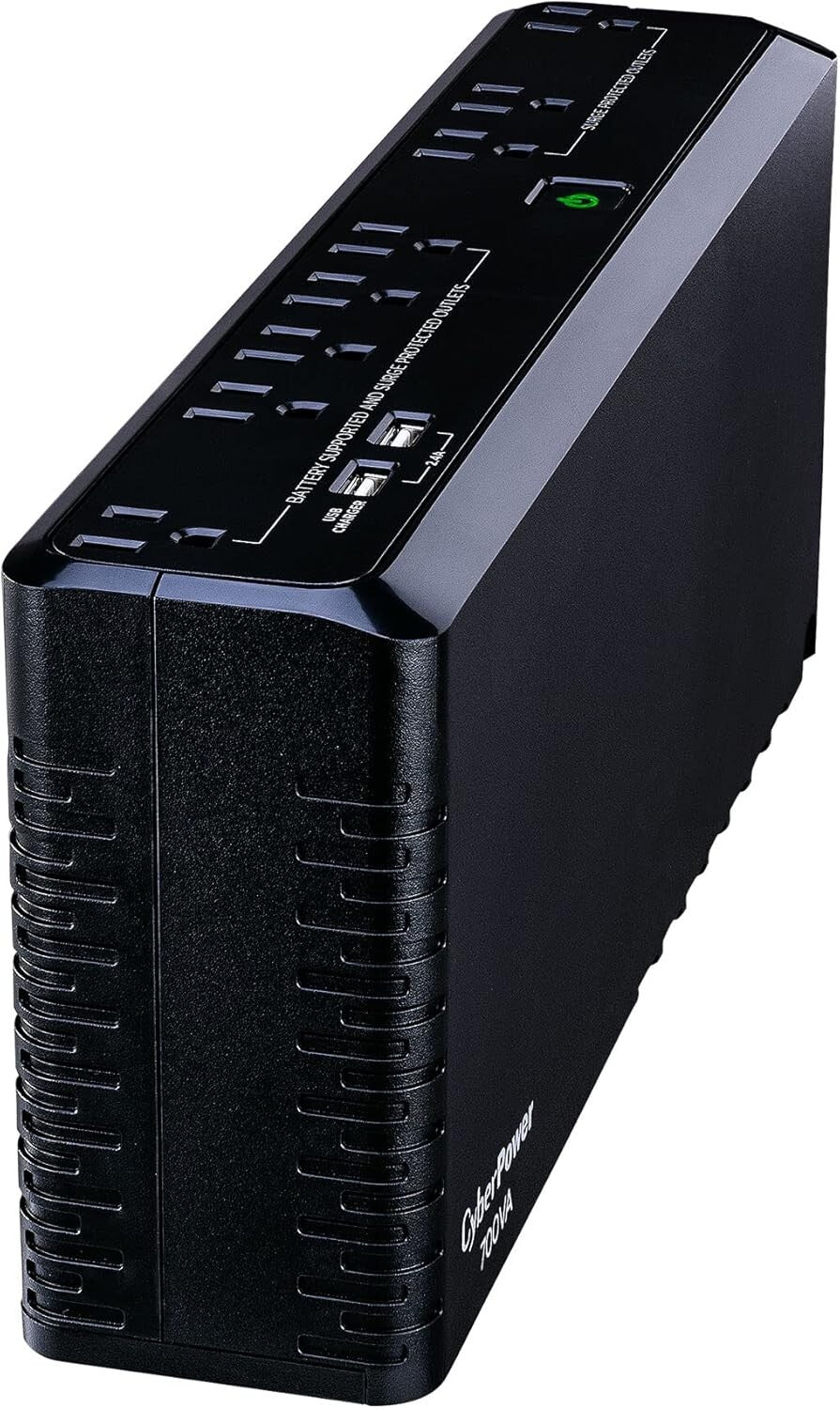 Compact 700VA UPS with Surge Protection & USB Charging - Black Power Supply