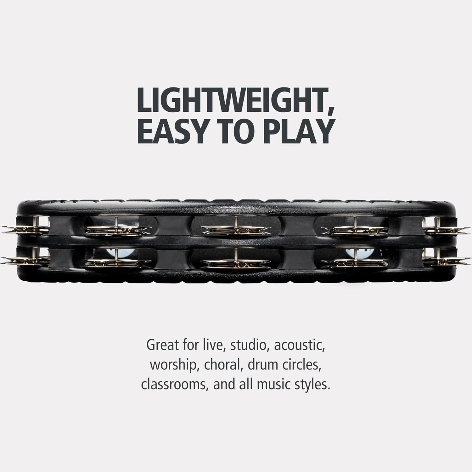 Traditional Handheld Tambourine - Ergonomic Black Frame, Built for All Musicians