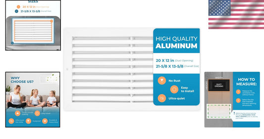 Quiet Operation 20 x 12 Inch AC Transfer Grille - Easy Install & Lightweight