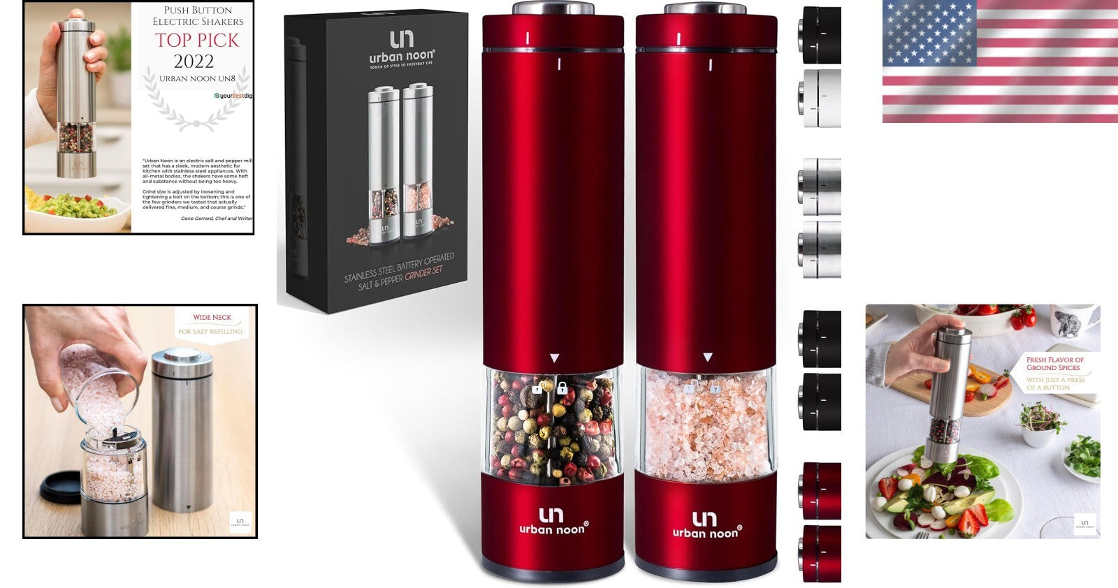 Chic Salt and Pepper Grinder Set with LED & Ceramic Core - Perfect Kitchen Gift!