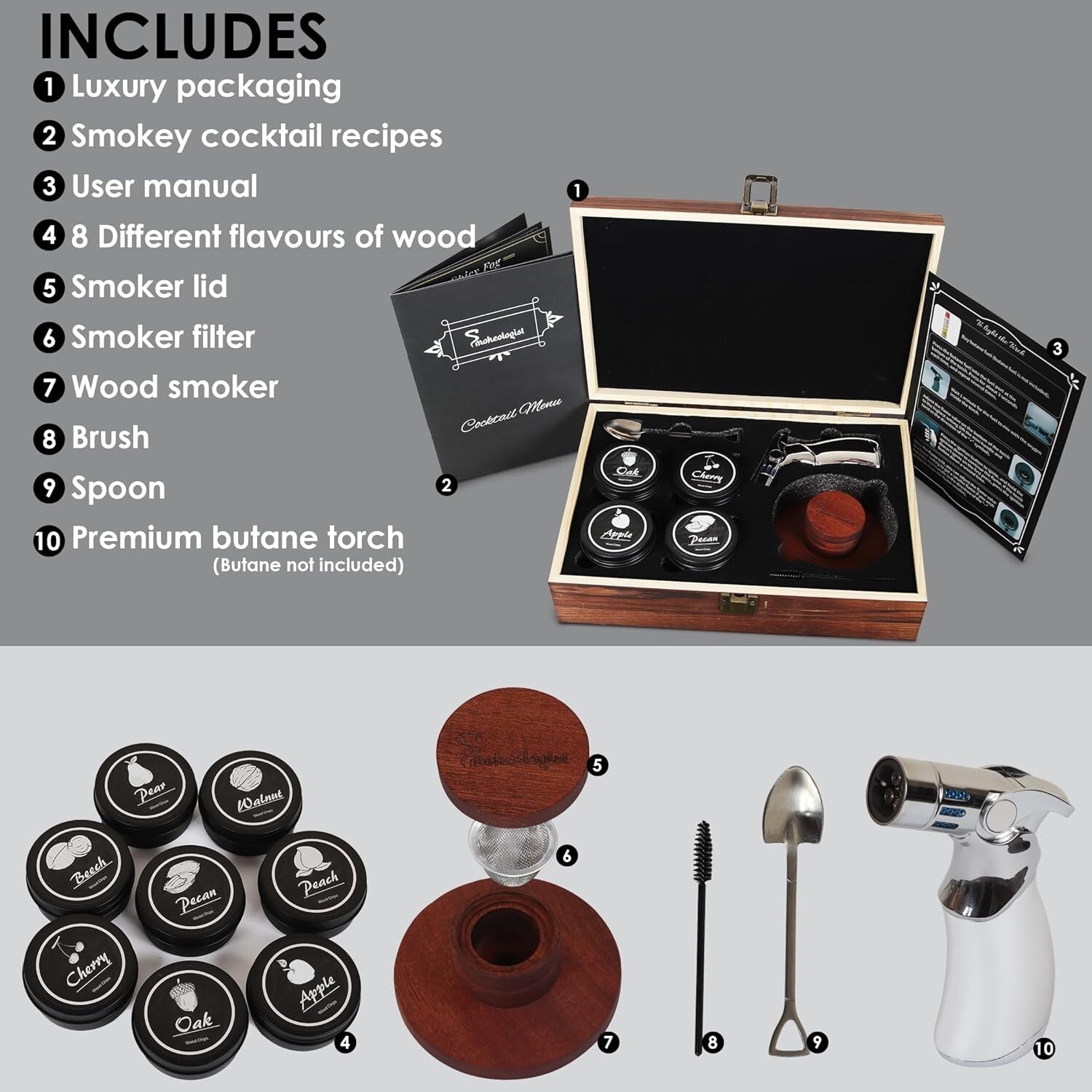 8 Flavor Whiskey Smoker Kit with Wooden Box - Elevate Your Drinking Experience