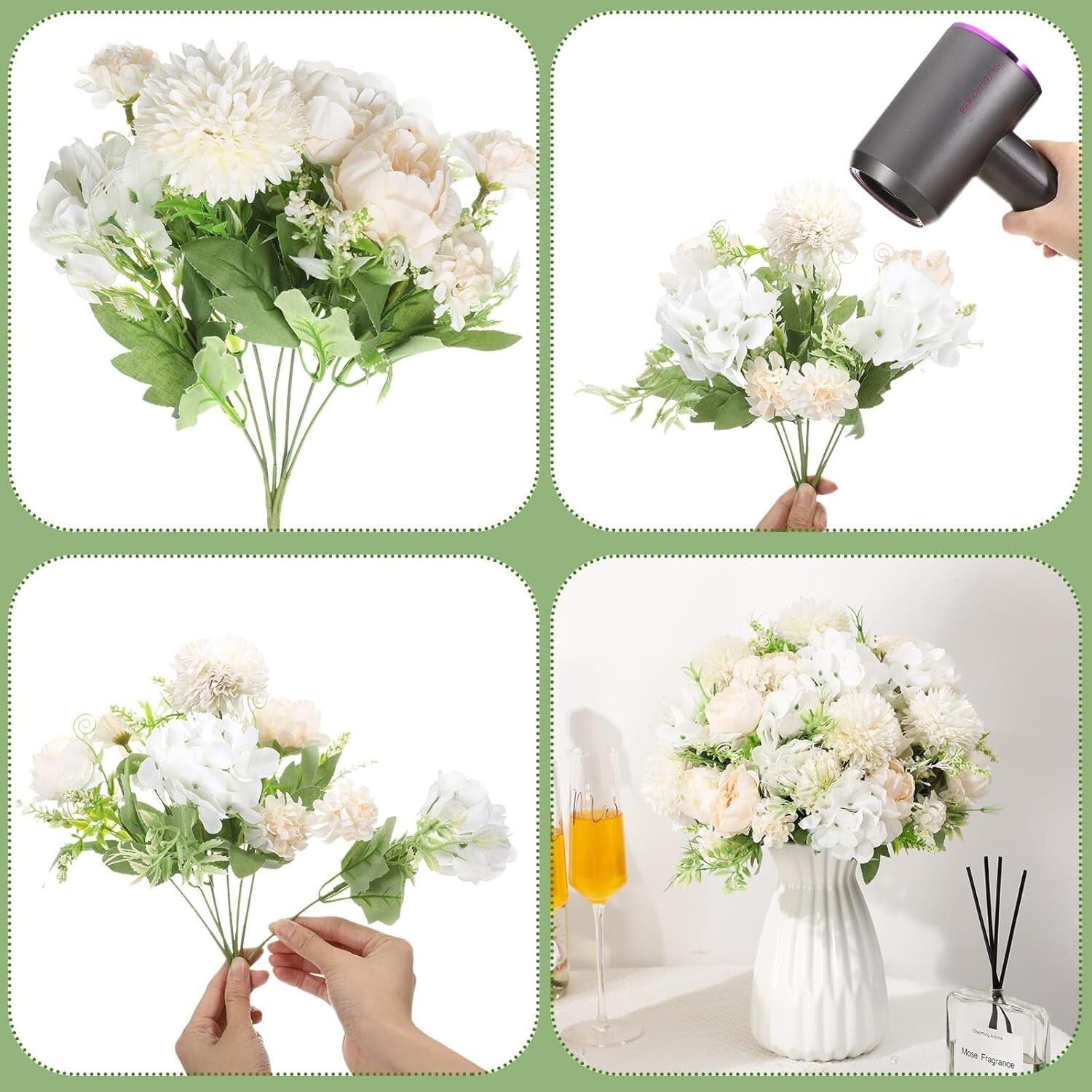Beautiful 12 Bouquet Silk Peonies - Champagne White Floral Arrangement