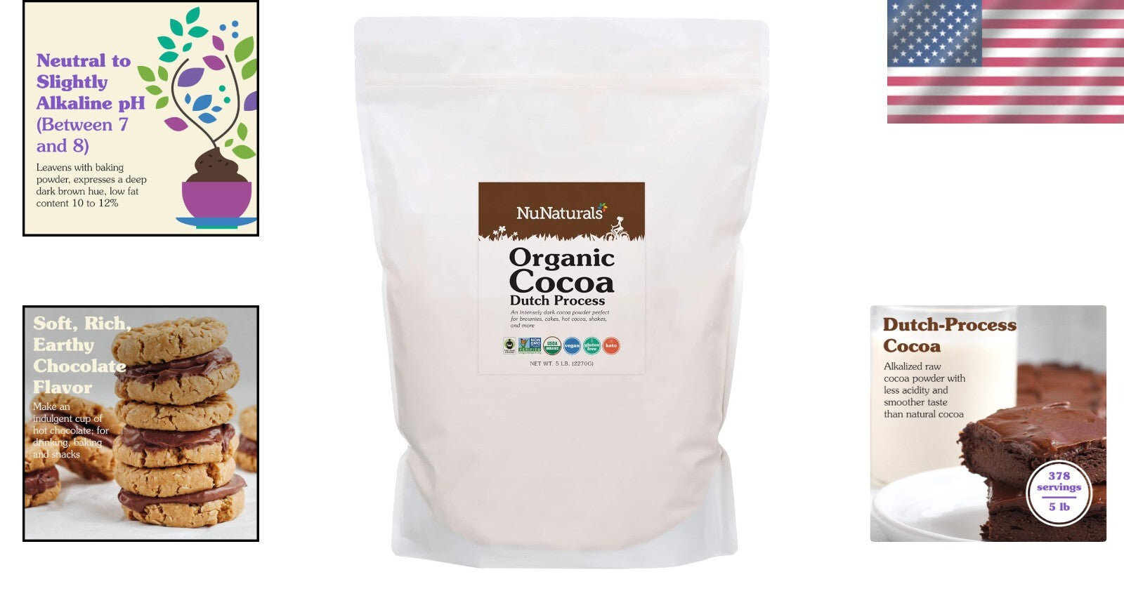 5lb Premium Organic Cocoa Powder - Dutch Process for Smooth Drinks & Bakes