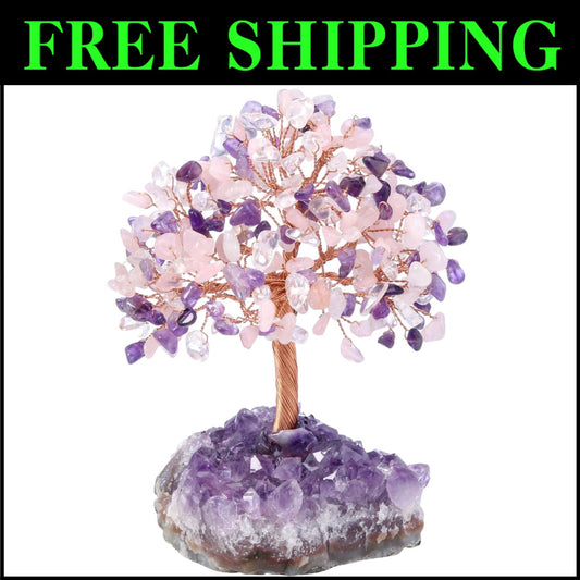 Feng Shui Crystal Money Tree - Rose Quartz, Amethyst, Clear Quartz Design