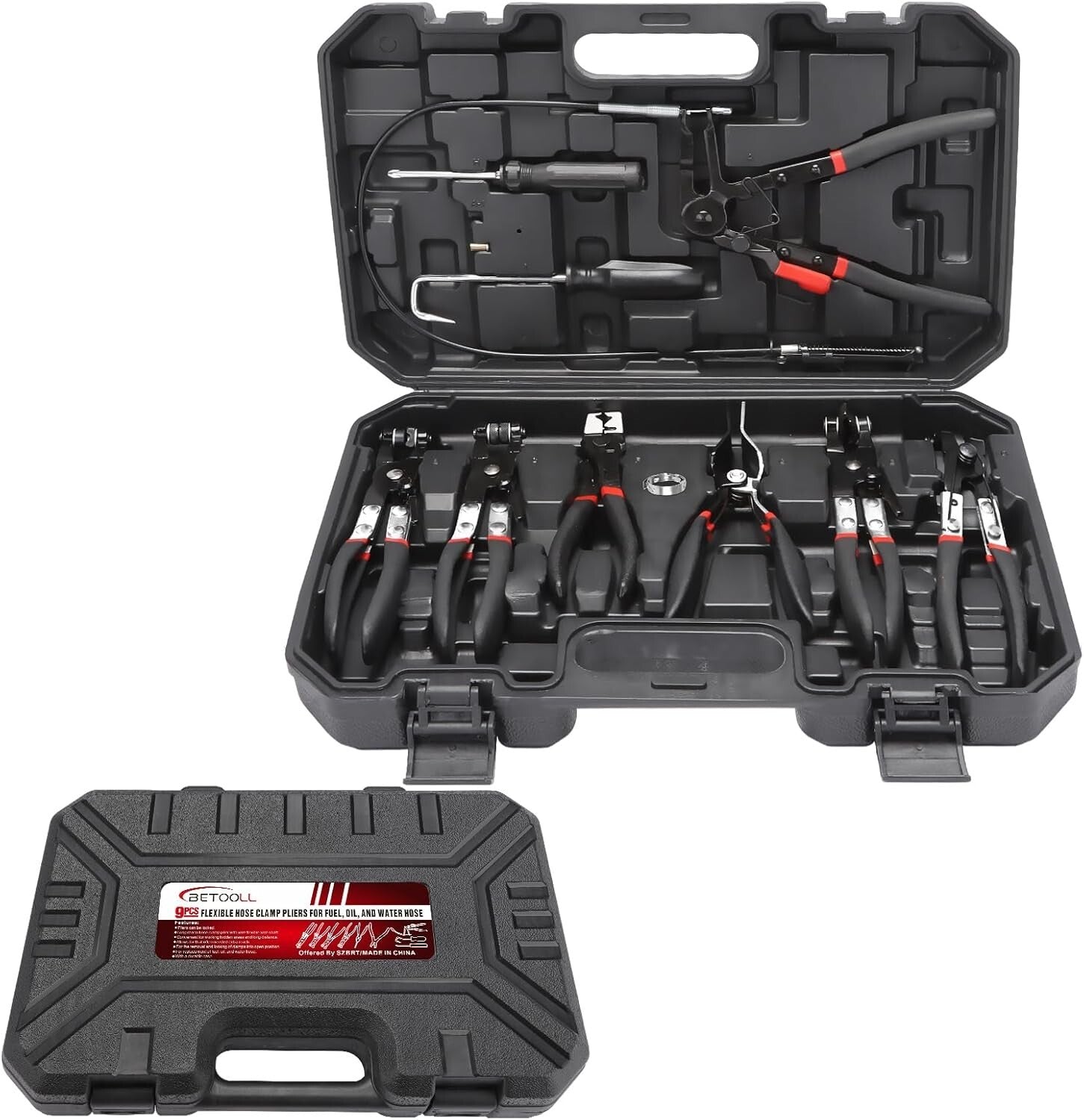 Flexible Long Reach 9pcs Hose Clamp Tool Set with Storage Box for Mechanics