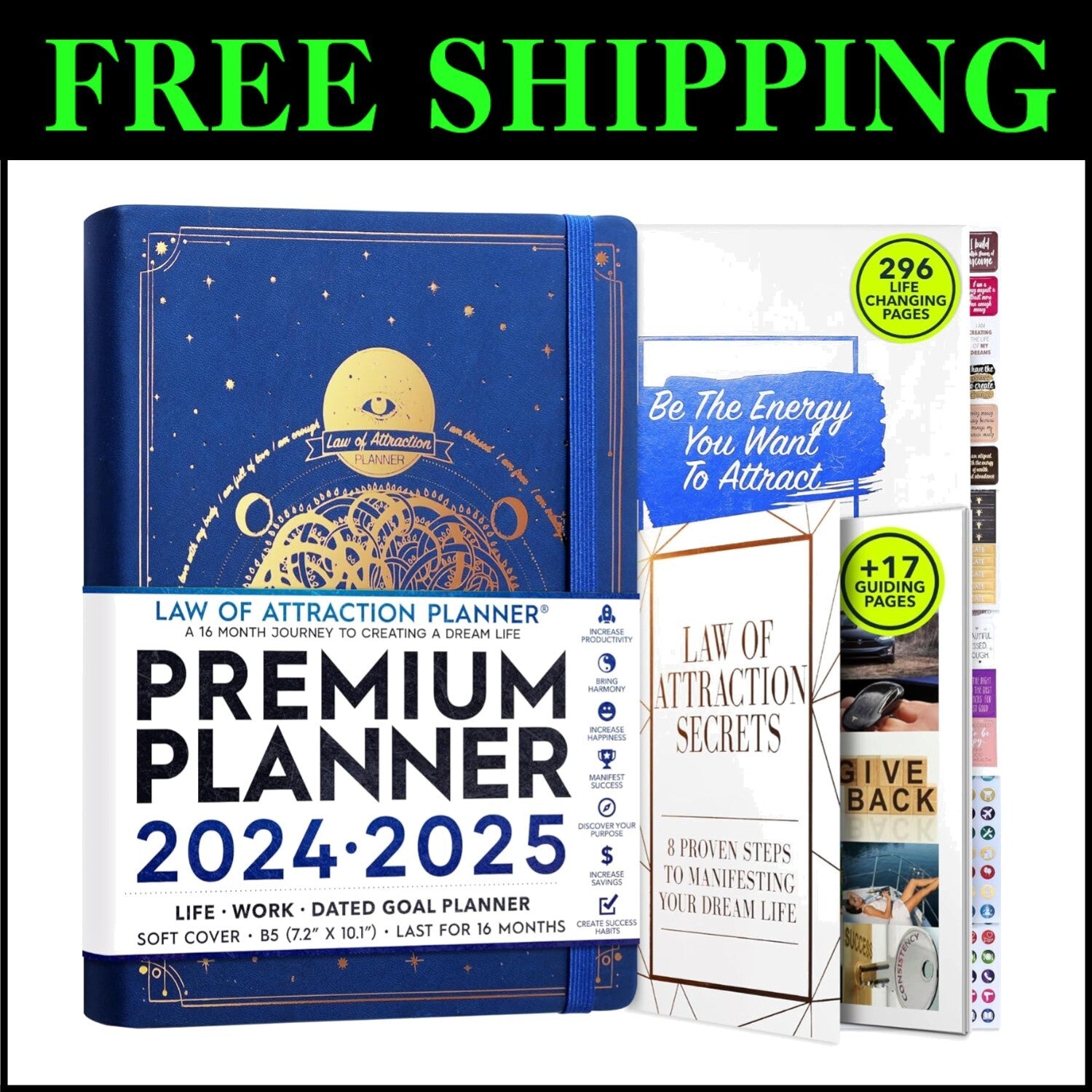 Deluxe 2025 Life Planner with Vision Board & Habit Trackers - B5 Sized Organizer