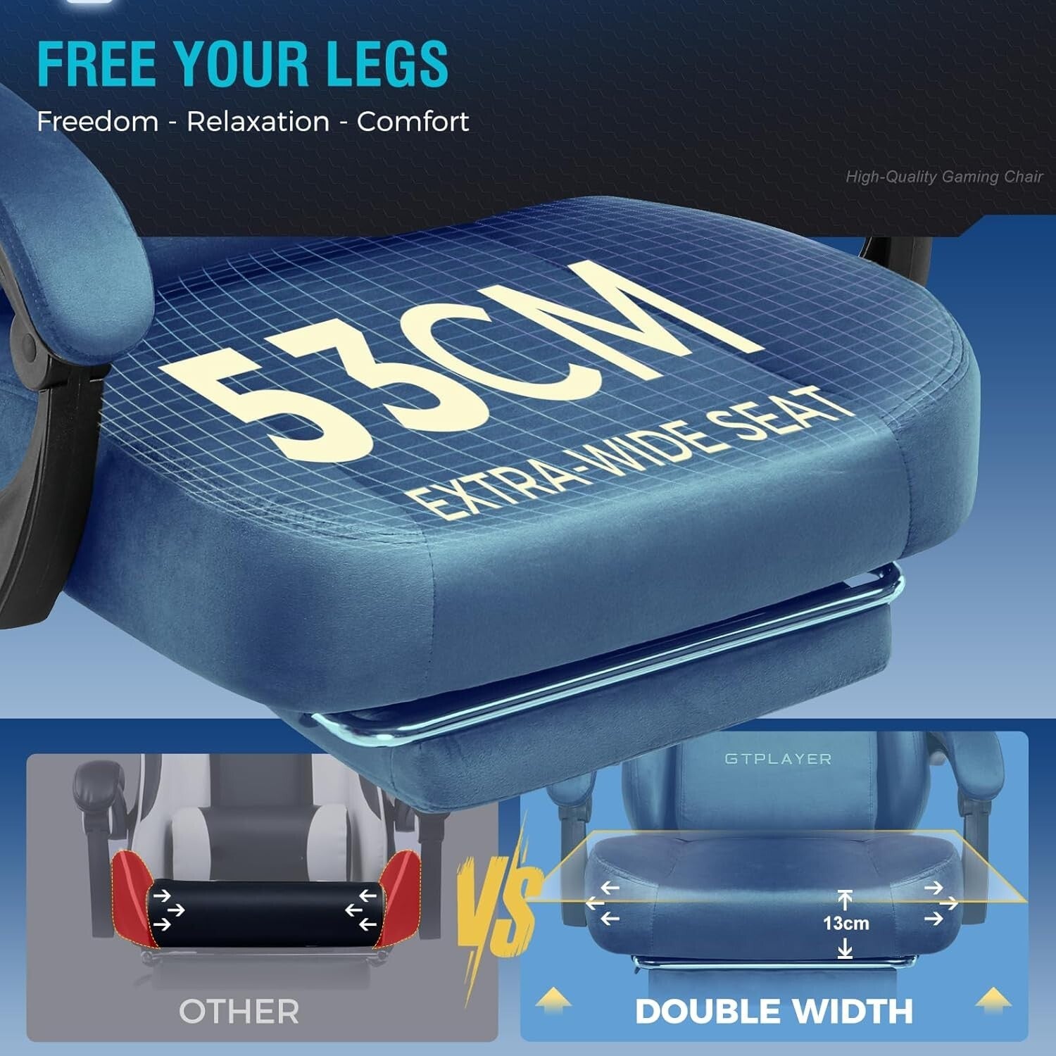 Luxurious Blue Gaming Chair for Adults - Supports 350LBS with Lumbar Support