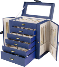 Load image into Gallery viewer, Elegant Lockable Jewelry Organizer with Large Mirror &amp; 6 Drawer Storage - Blue