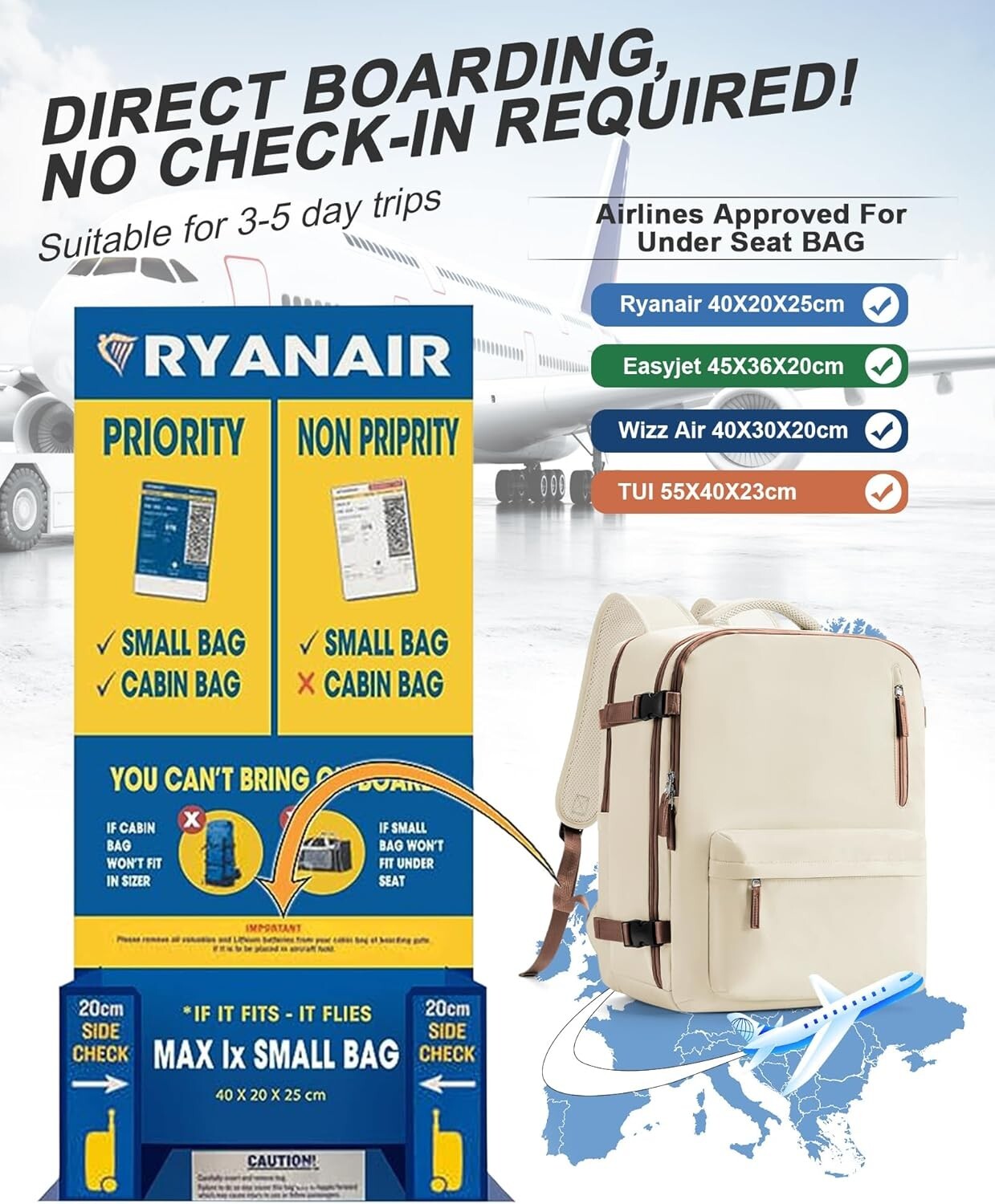 Multi-Functional 40L Backpack for Travel - Laptop Holder & Shoe Compartment