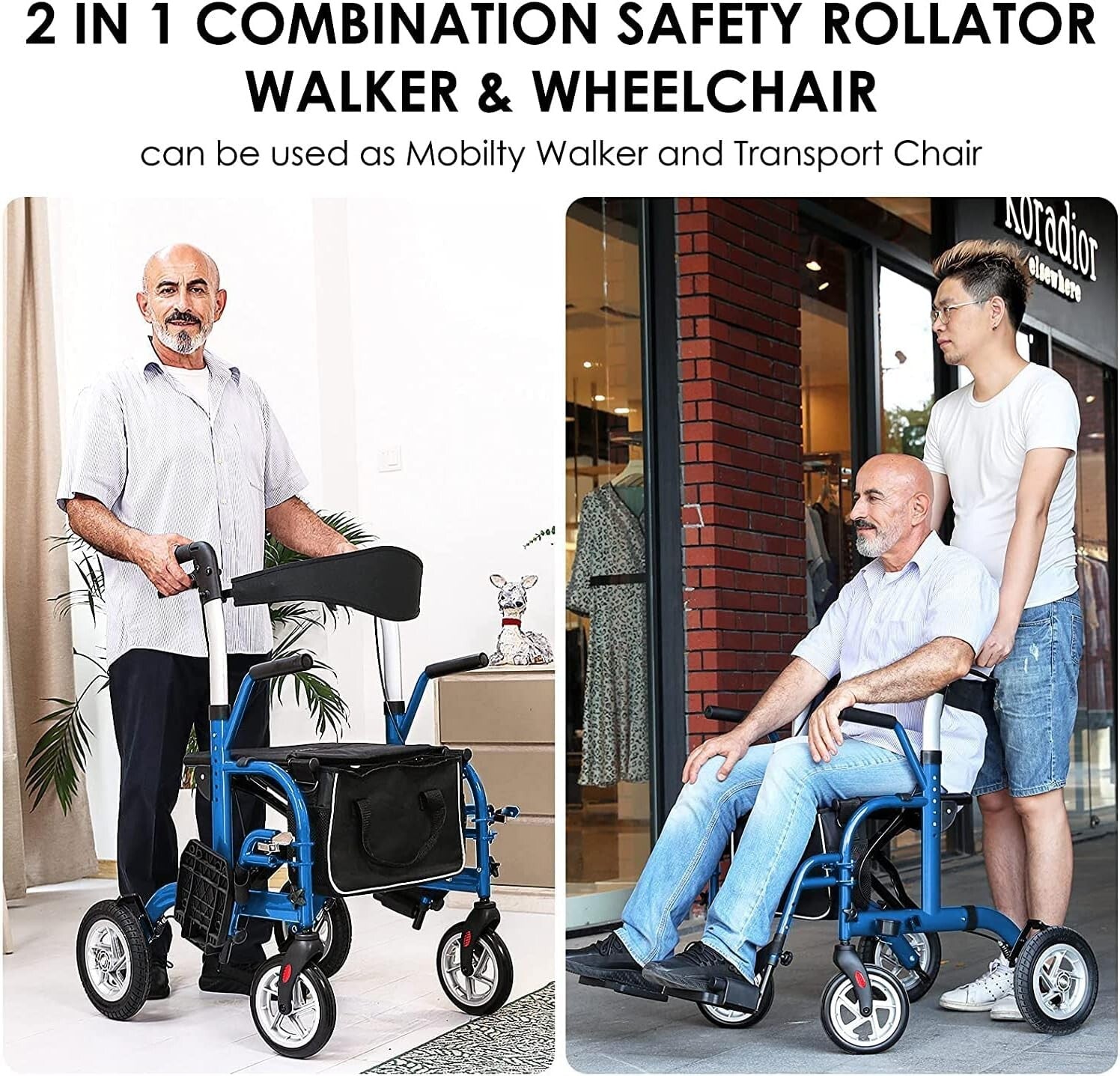 Folding 2 in 1 Rollator Walker with Seat - Durable Aluminum, Adjustable Height