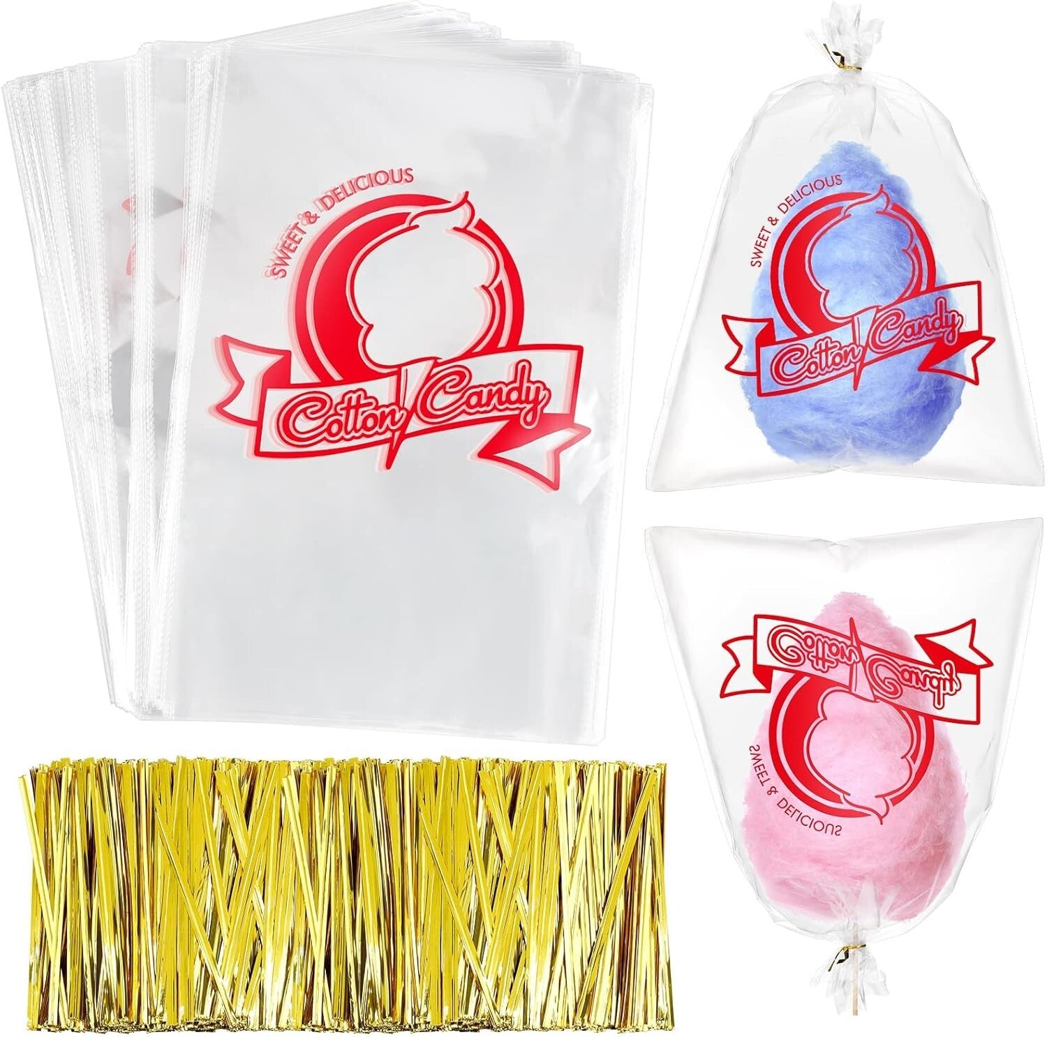 500 Cotton Candy Bags with Clown Print - Large Party Essential, 11.8 x 17.7 Inch