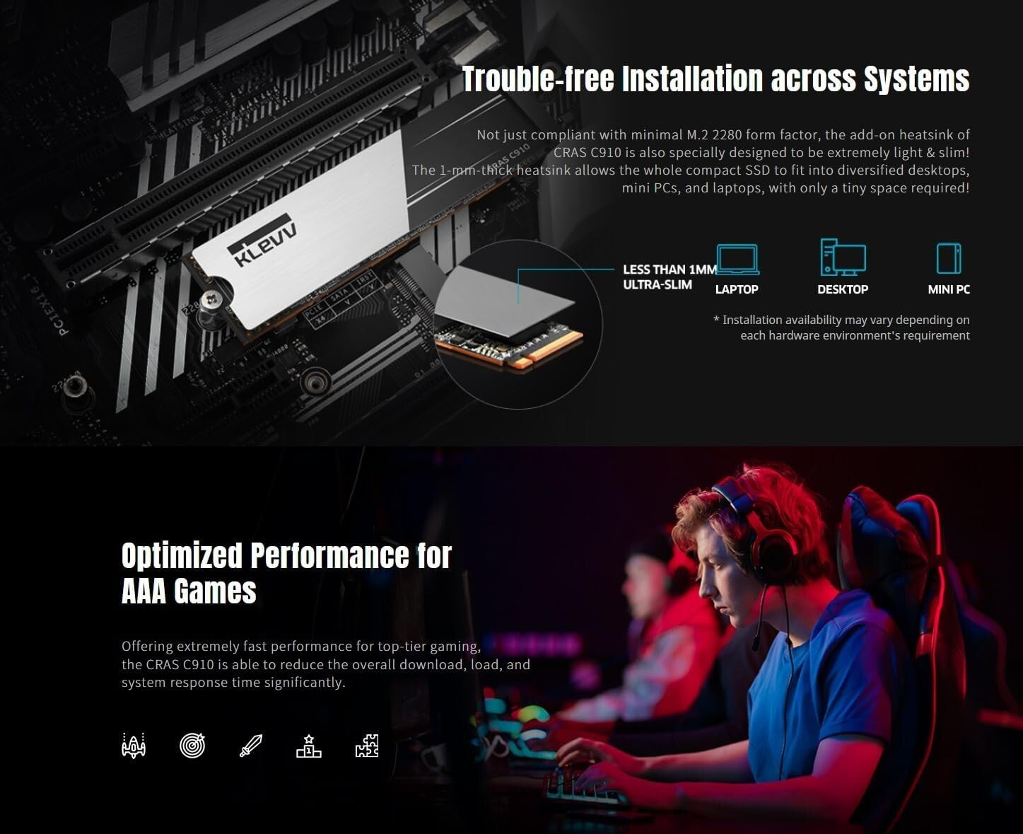 Ultra-Fast 1TB NVMe SSD CRAS C910 with Heatsink - Ideal for Gamers & Creators