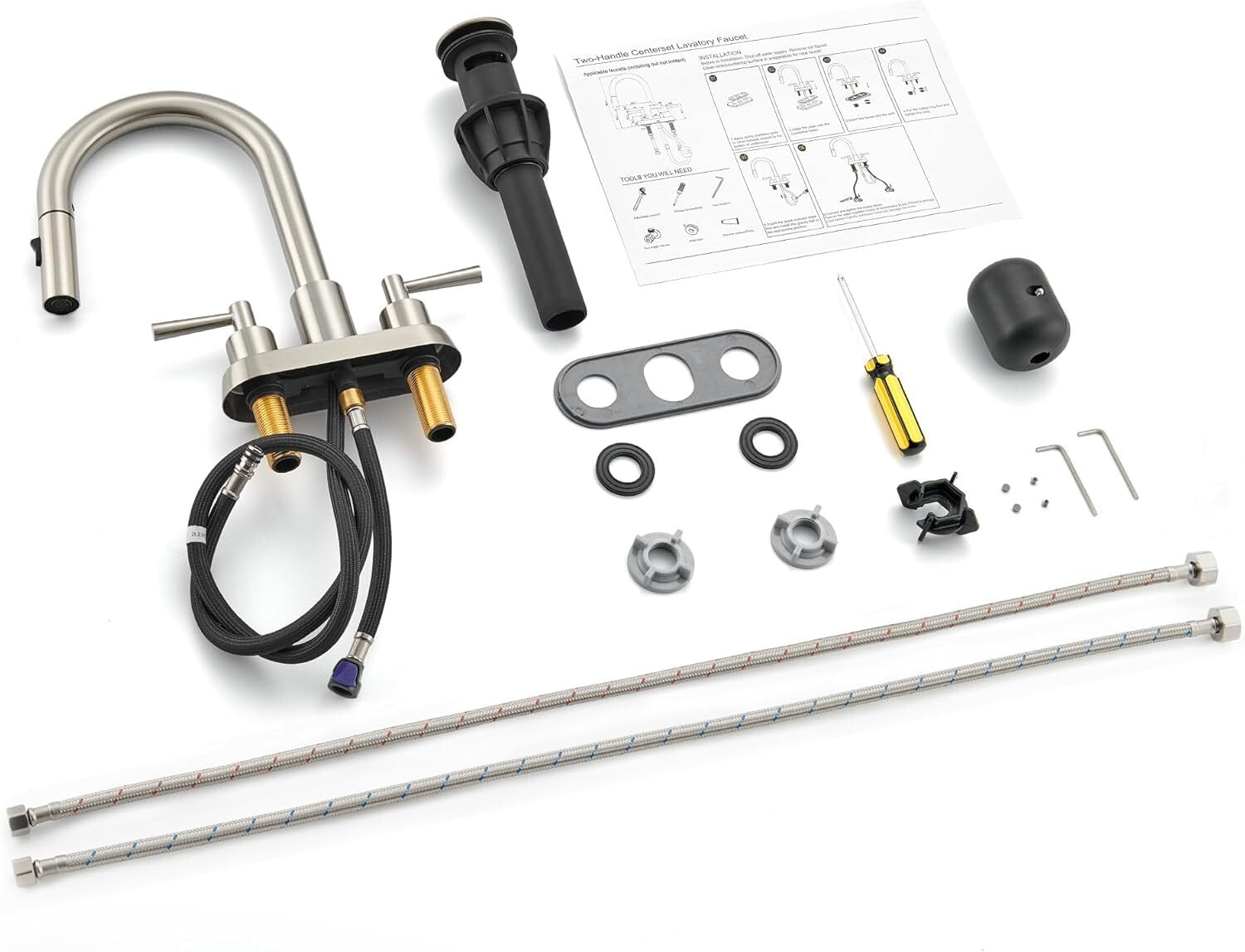 Elegant 4-Inch Centerset Bathroom Faucet with Dual Handles & Easy Drain Assembly