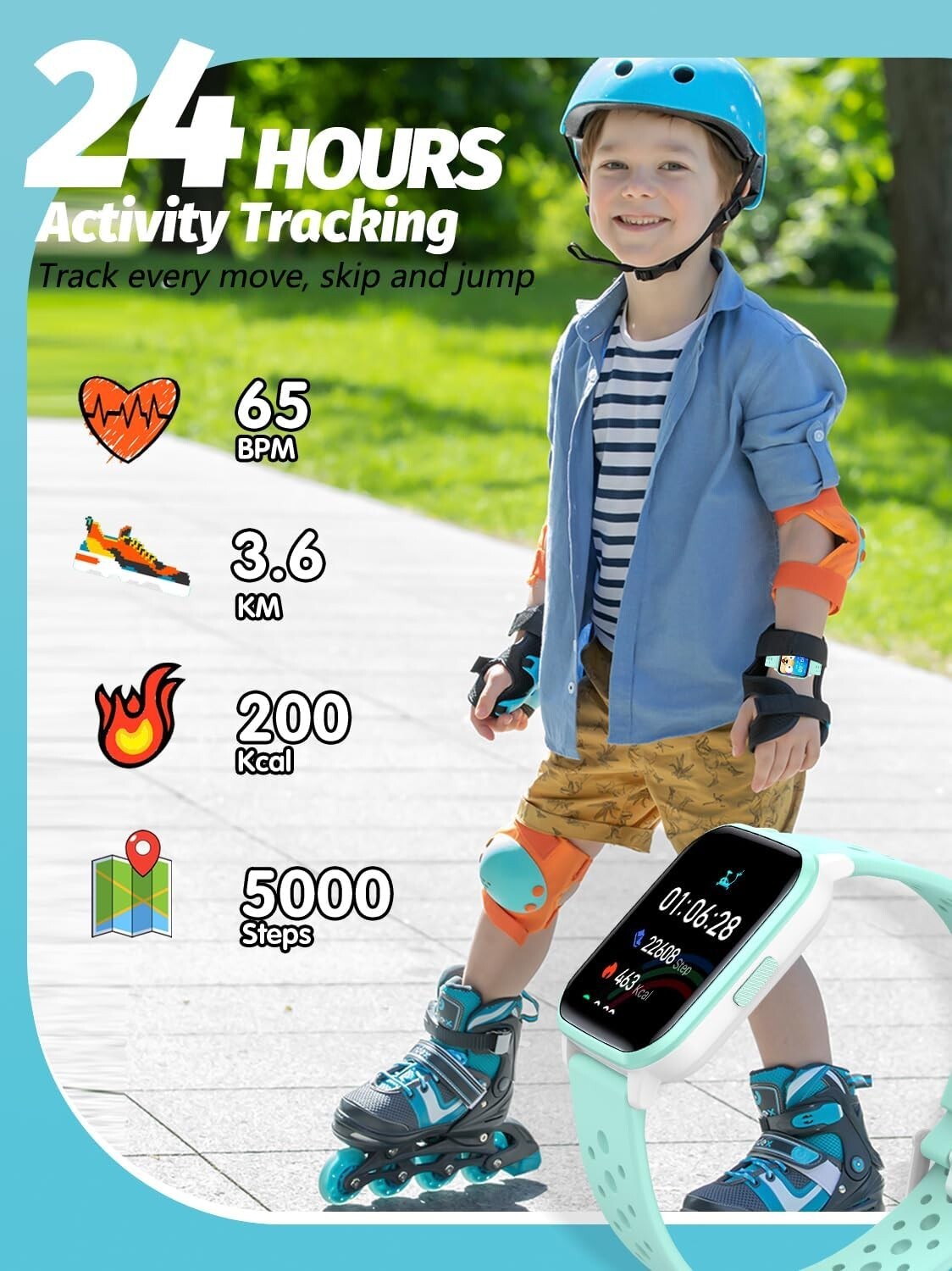 Durable Kids Smartwatch with Activity Tracking & Vibration Alarm - Green Design
