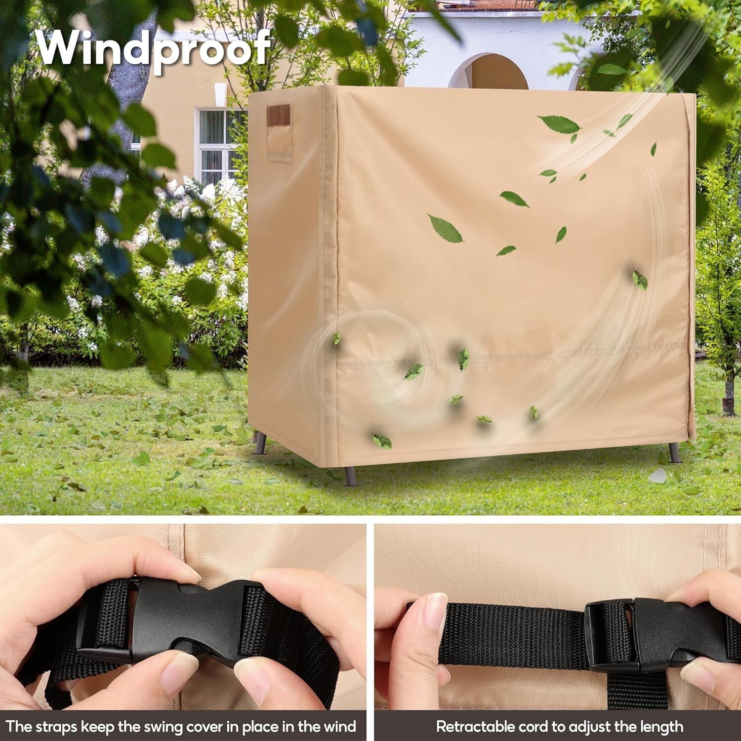 Elegant Beige Waterproof 3-Seat Swing Cover with UV Protection & Storage Bag