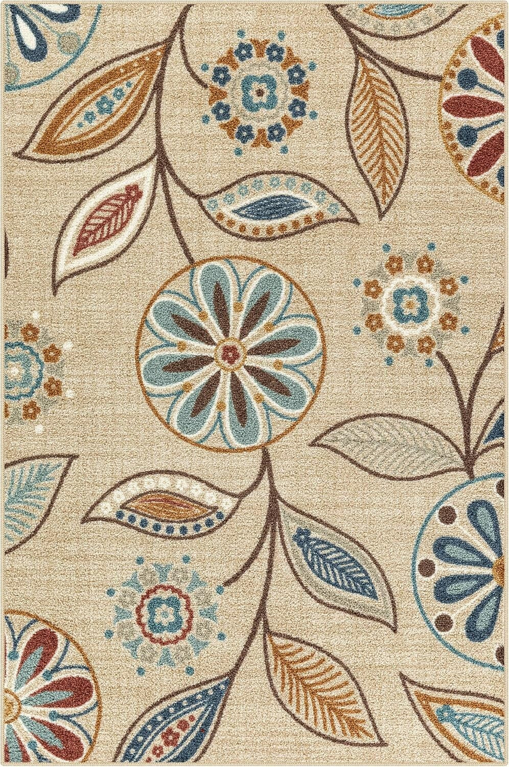 Large 3'4 x 5' Floral Area Rug - Stain Resistant, Easy Care for Eclectic Spaces