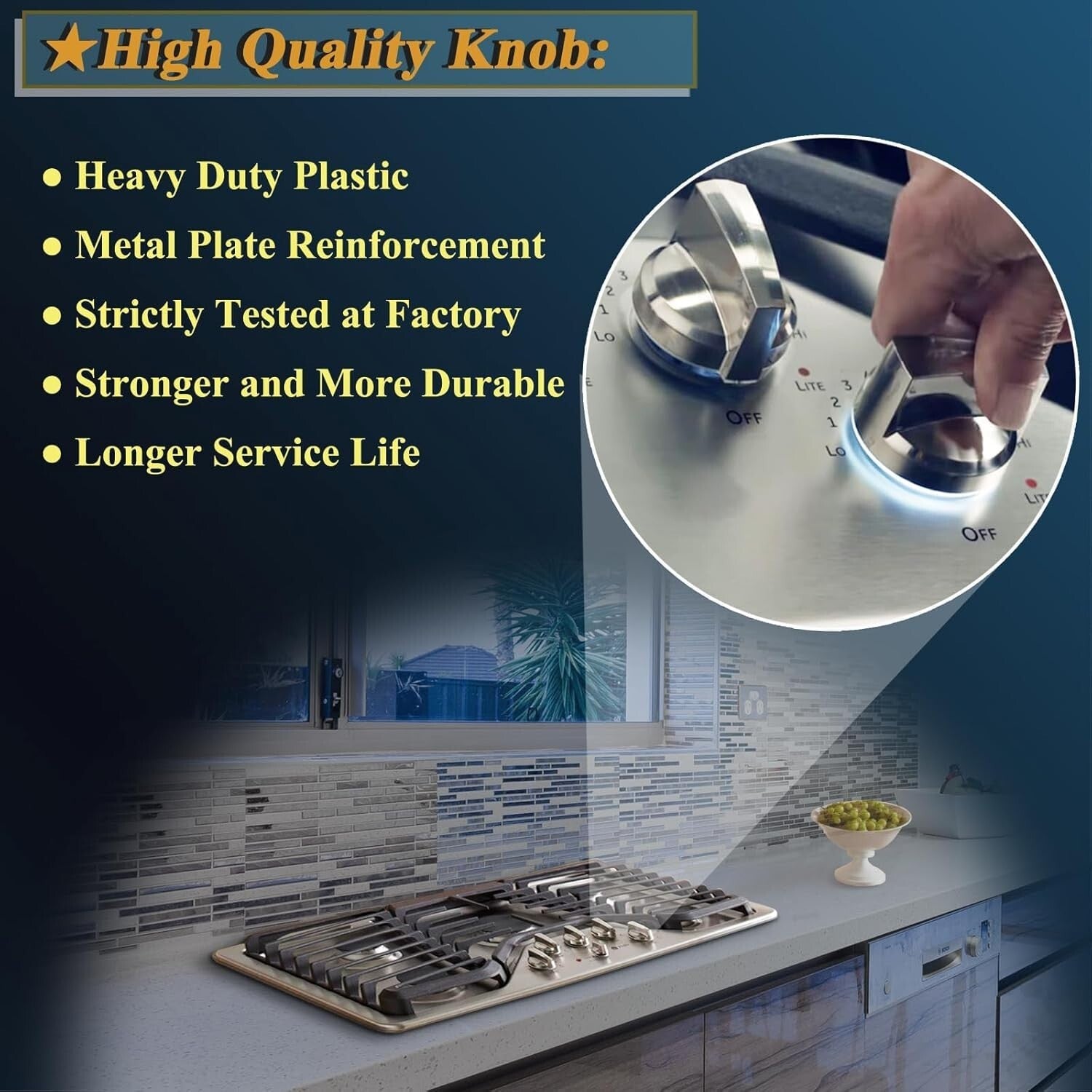 Durable 5-Pack Gas Cooktop Knobs - Stainless Steel Finish, Compatible GE