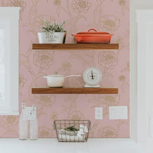 Load image into Gallery viewer, Moisture-Resistant Floral Peel &amp; Stick Wallpaper in Pink and Gold - 20.5" x 198"