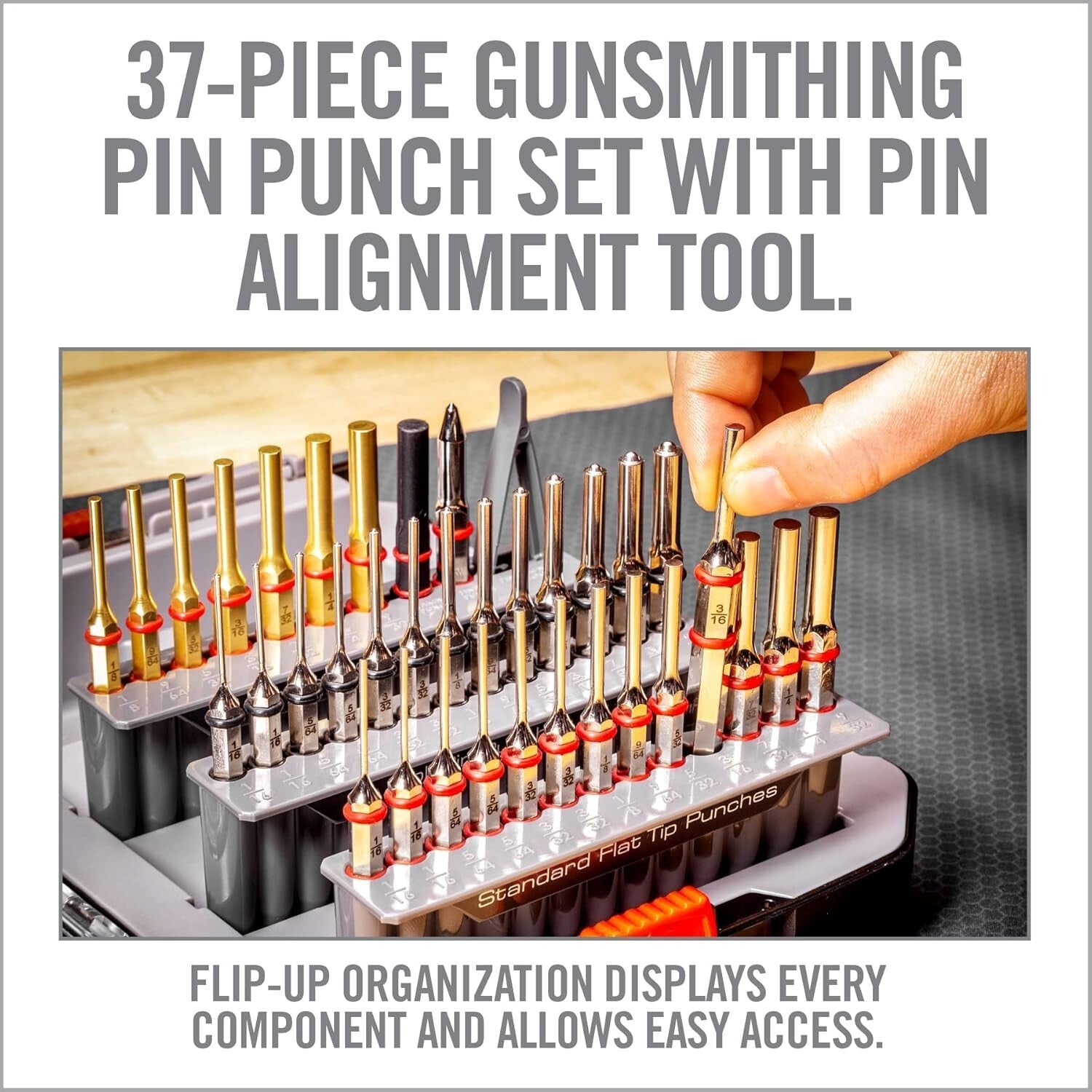 37-Piece Gunsmith Punch Set: Complete Tool Kit with Flat Tip and Brass Punches