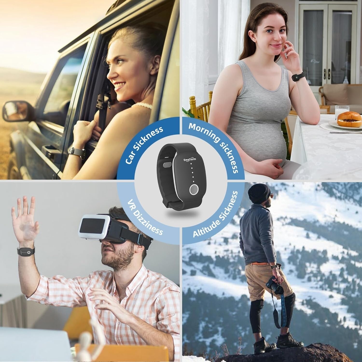 Rechargeable Adjustable Anti-Nausea Wristband for Morning and Motion Sickness