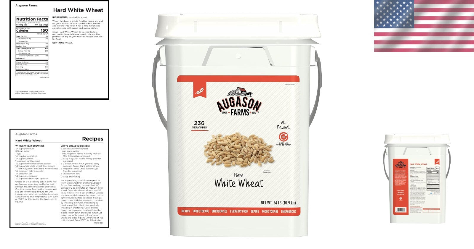 30-Year Storage Hard White Wheat Pail - Ideal for Survival, Camping & Daily Use