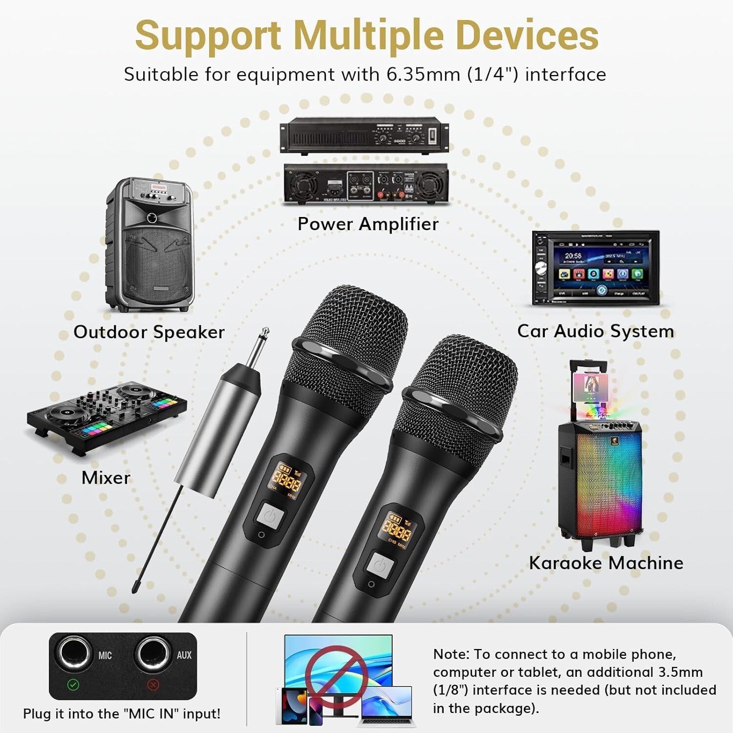 Dual Cordless UHF Microphone Set - Rechargeable Metal Design for Versatile Use