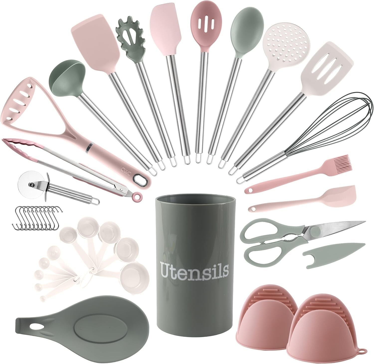 Elegant Mint 38-Piece Silicone Cooking Utensil Set - Dishwasher Safe & Durable