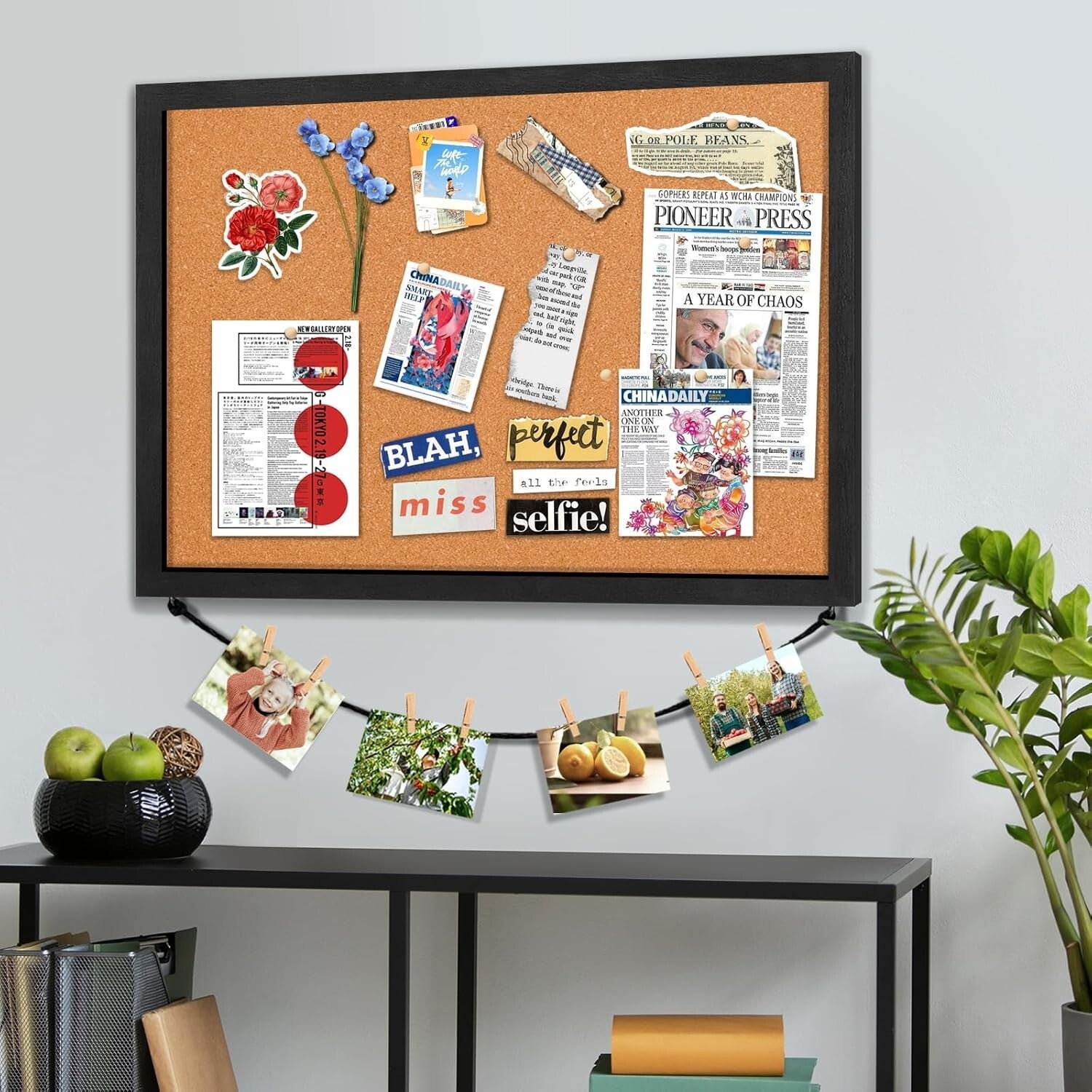 Elegant 23x18 Wooden Frame Cork Board Bulletin Board for Stylish Wall Decor