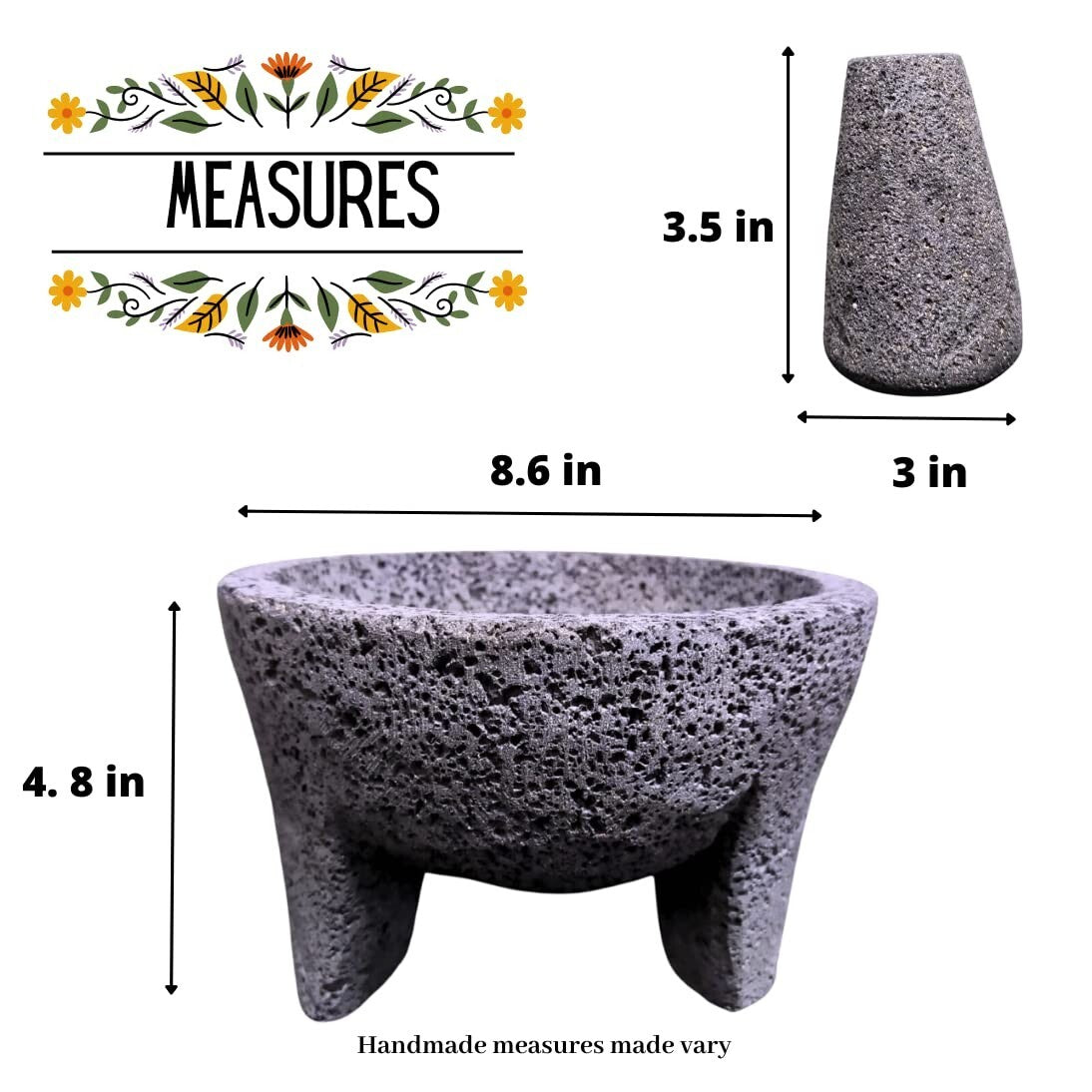 Culinary Craftsmanship - 8.6-Inch Molcajete Mortar and Pestle in Lava Stone
