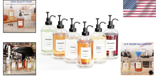 Elegant Coffee Syrup Dispenser Set - 6 Glass Bottles with Leak-Proof Pumps