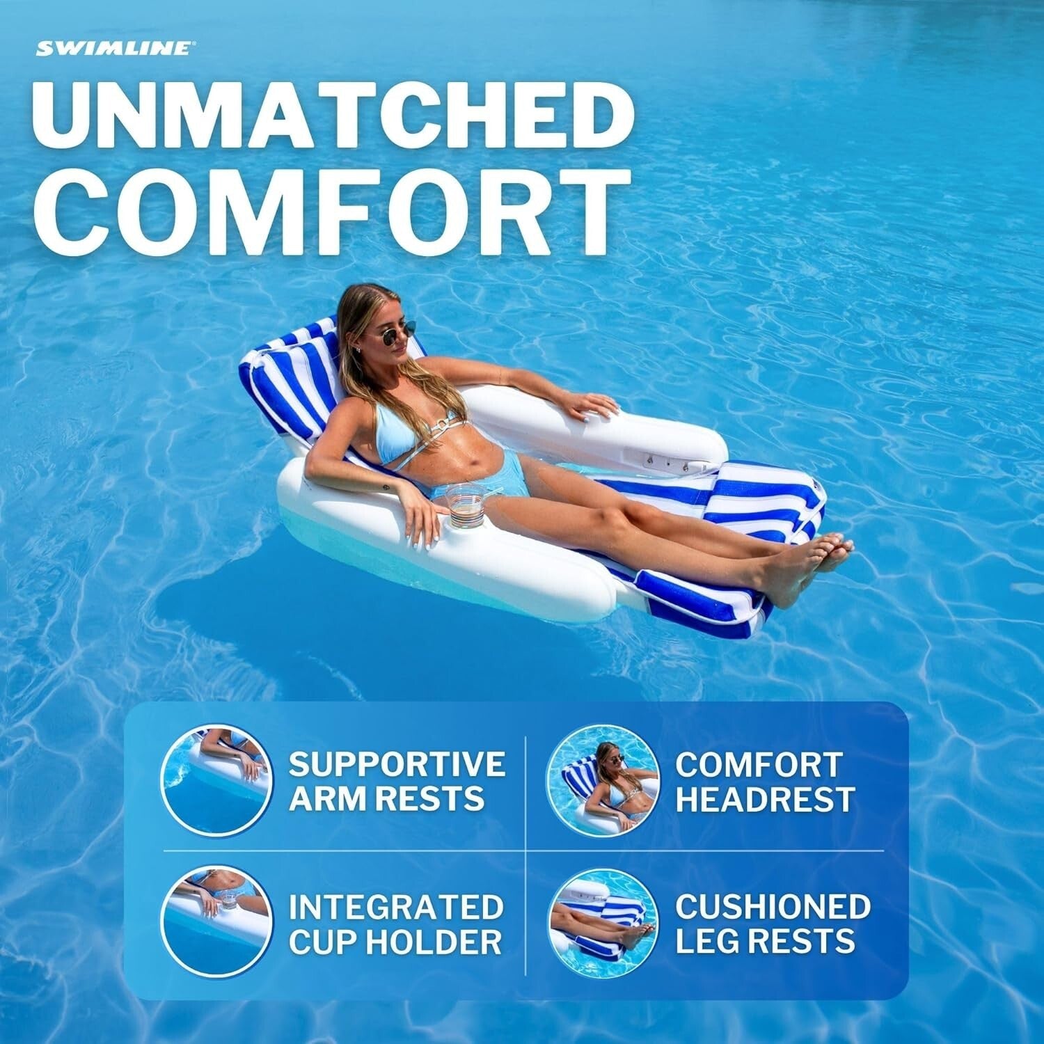 Durable Padded Pool Lounger with Built-In Cup Holders - For Quality Leisure Time