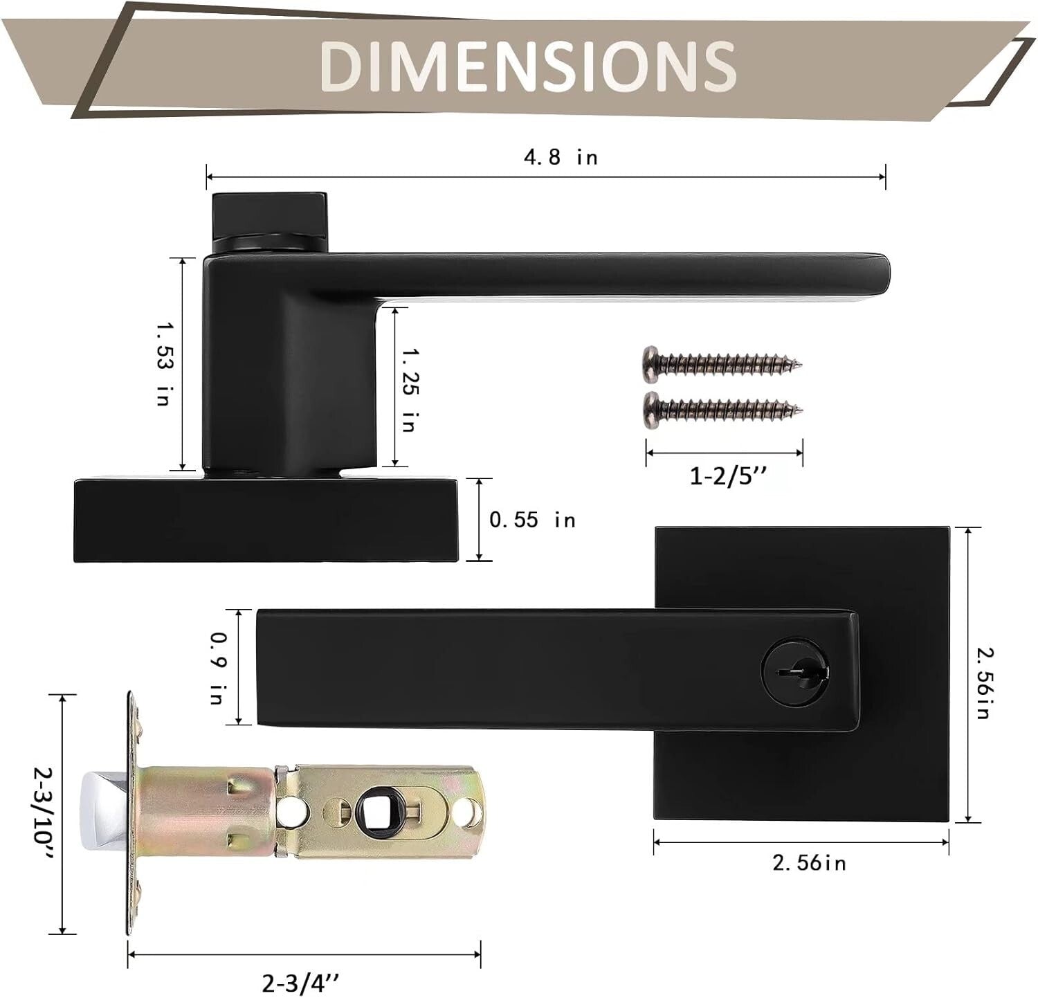 6 Pack Matte Black Keyed Alike Door Handles - Secure and Stylish Entry Solution