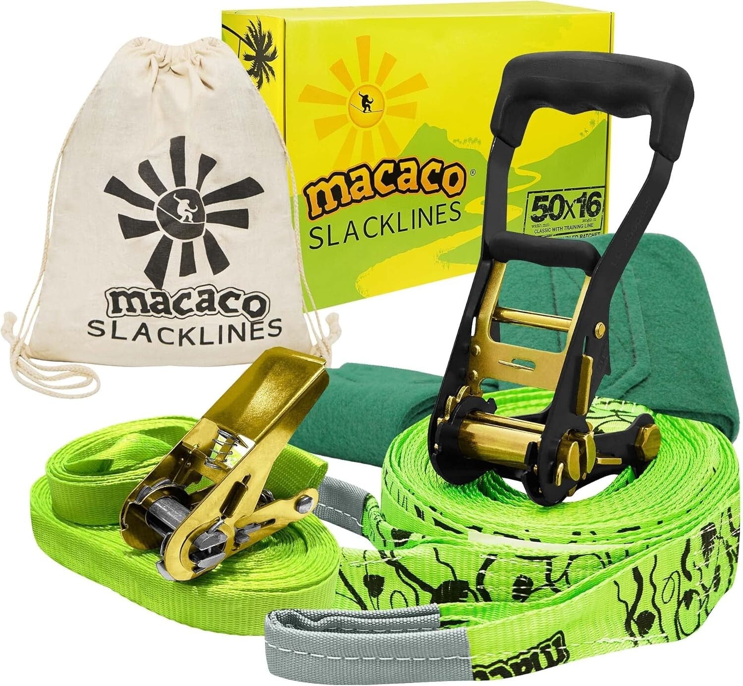 52ft Beginner-Friendly Slackline Kit with Training Line & Tree Protectors