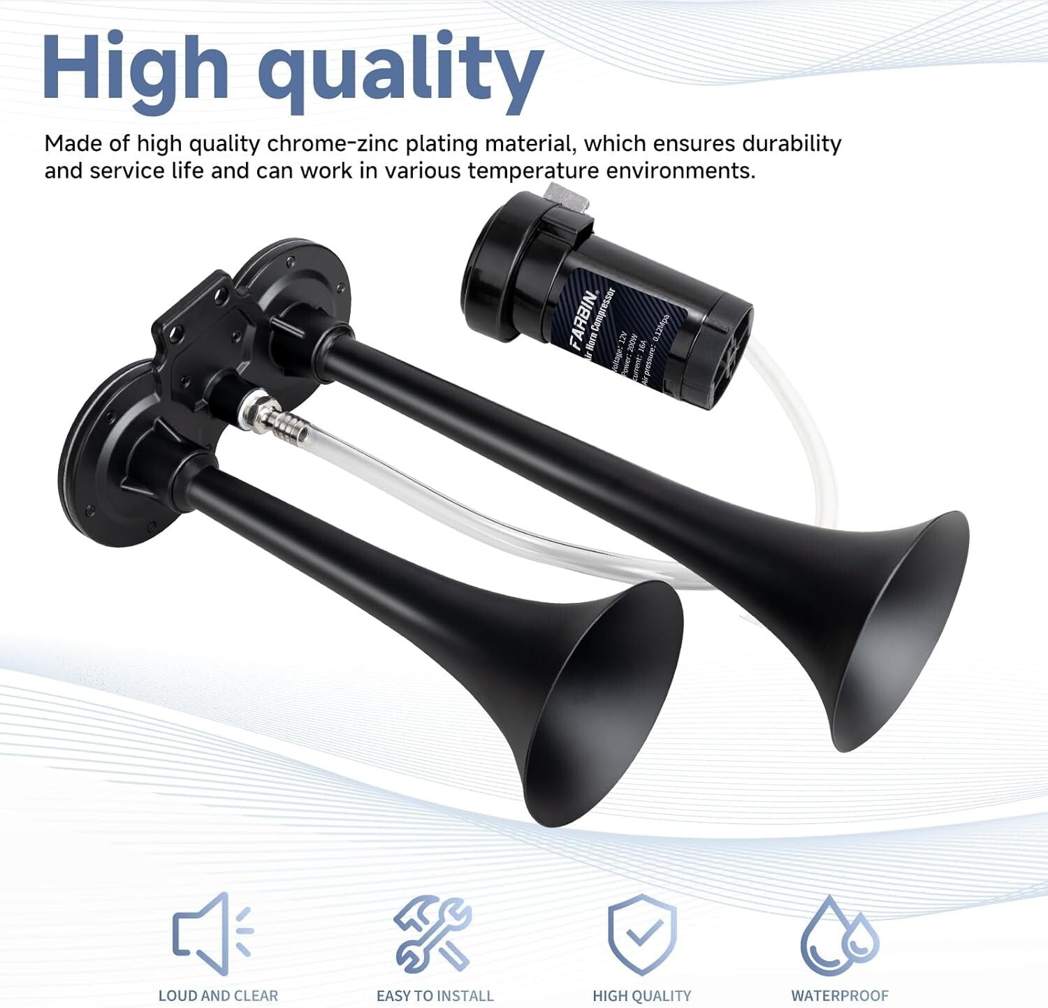 Powerful 150dB Train Horn Kit for Cars and Trucks – Loud Dual Trumpet Design