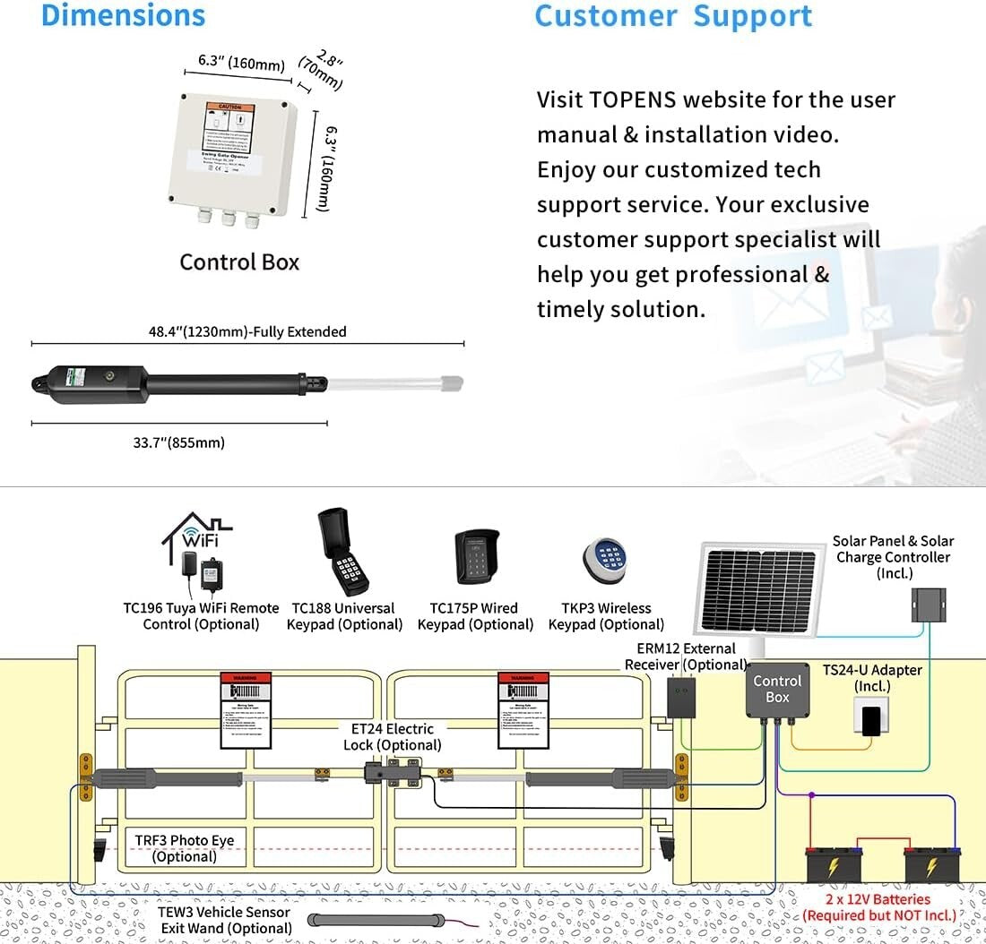 Dual Swing Gate Opener Kit with Solar Power - Easy Install & Strong Performance