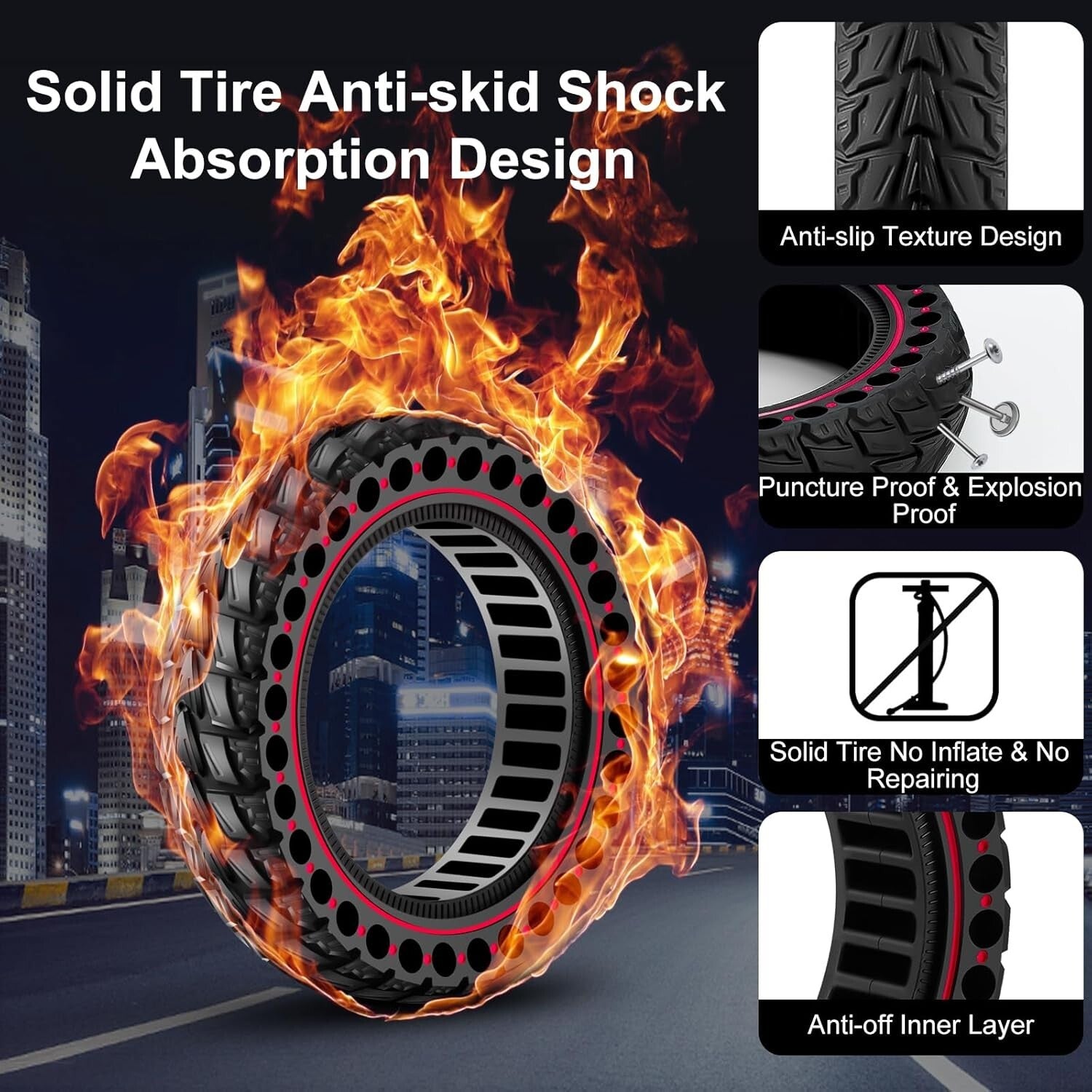 Year-Round 2PCS 10x2.5 Solid Tires for Electric Scooters - Puncture Resistant