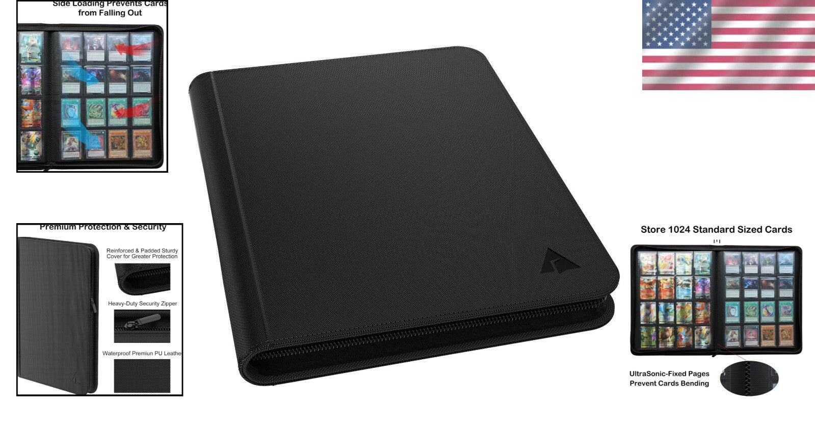 Water-Resistant 16-Pocket Trading Card Album - Secure Zip Closure Holder