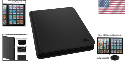 Water-Resistant 16-Pocket Trading Card Album - Secure Zip Closure Holder