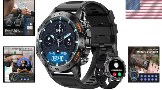 All-in-One Military Smart Watch with Health Tracker & HD Touch Screen Display