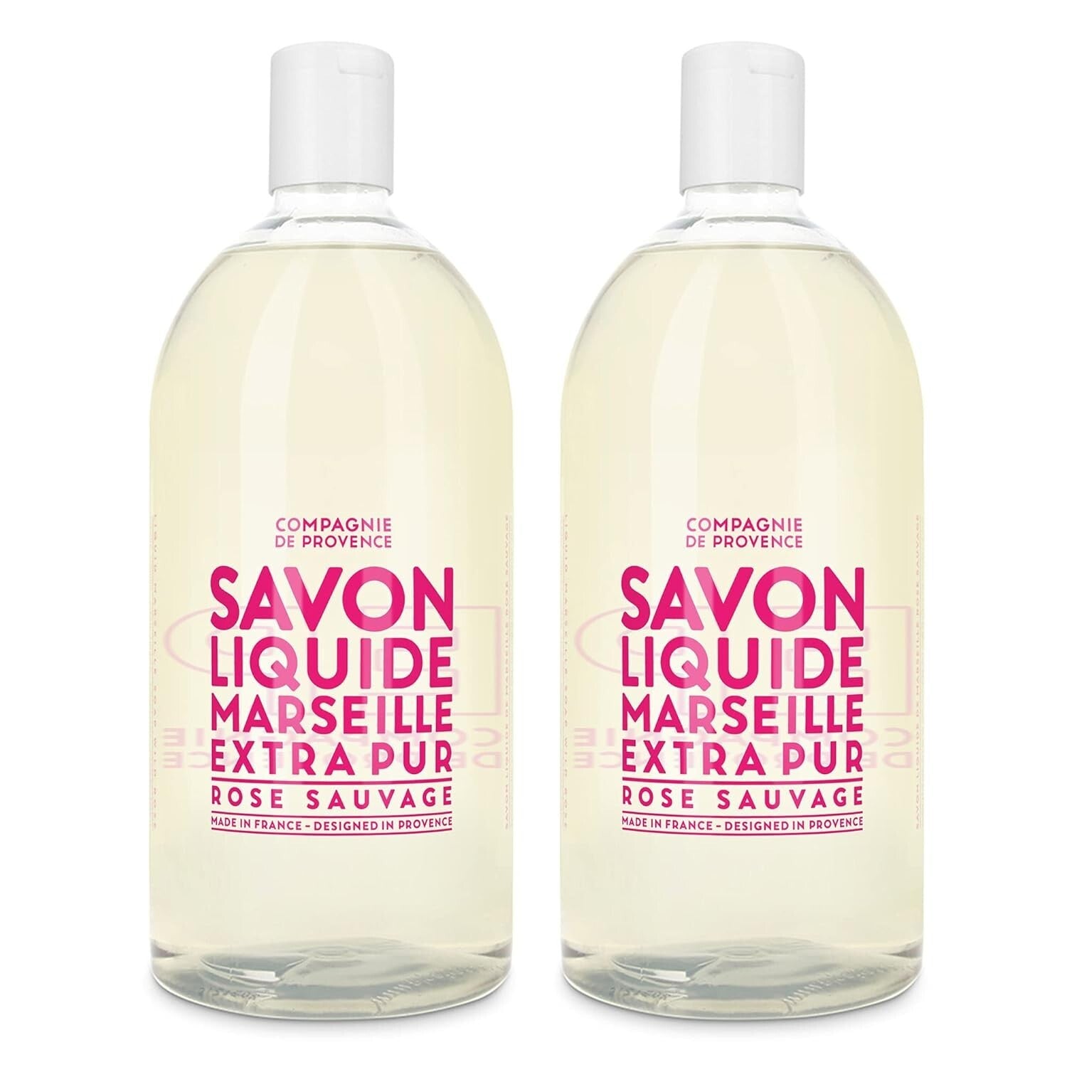 Savon de Marseille Wild Rose Refillable Liquid Soap Set - 2 x 33.8 Fl Oz Bottles