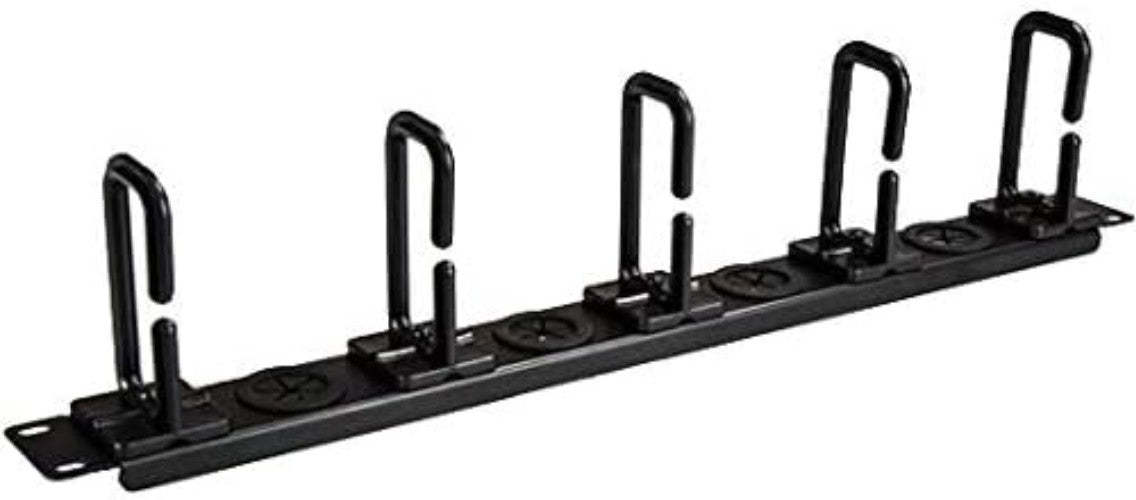 Efficient 1U 19" Cable Organizer: Rack Mount with D-Ring Hooks & Pass-Through