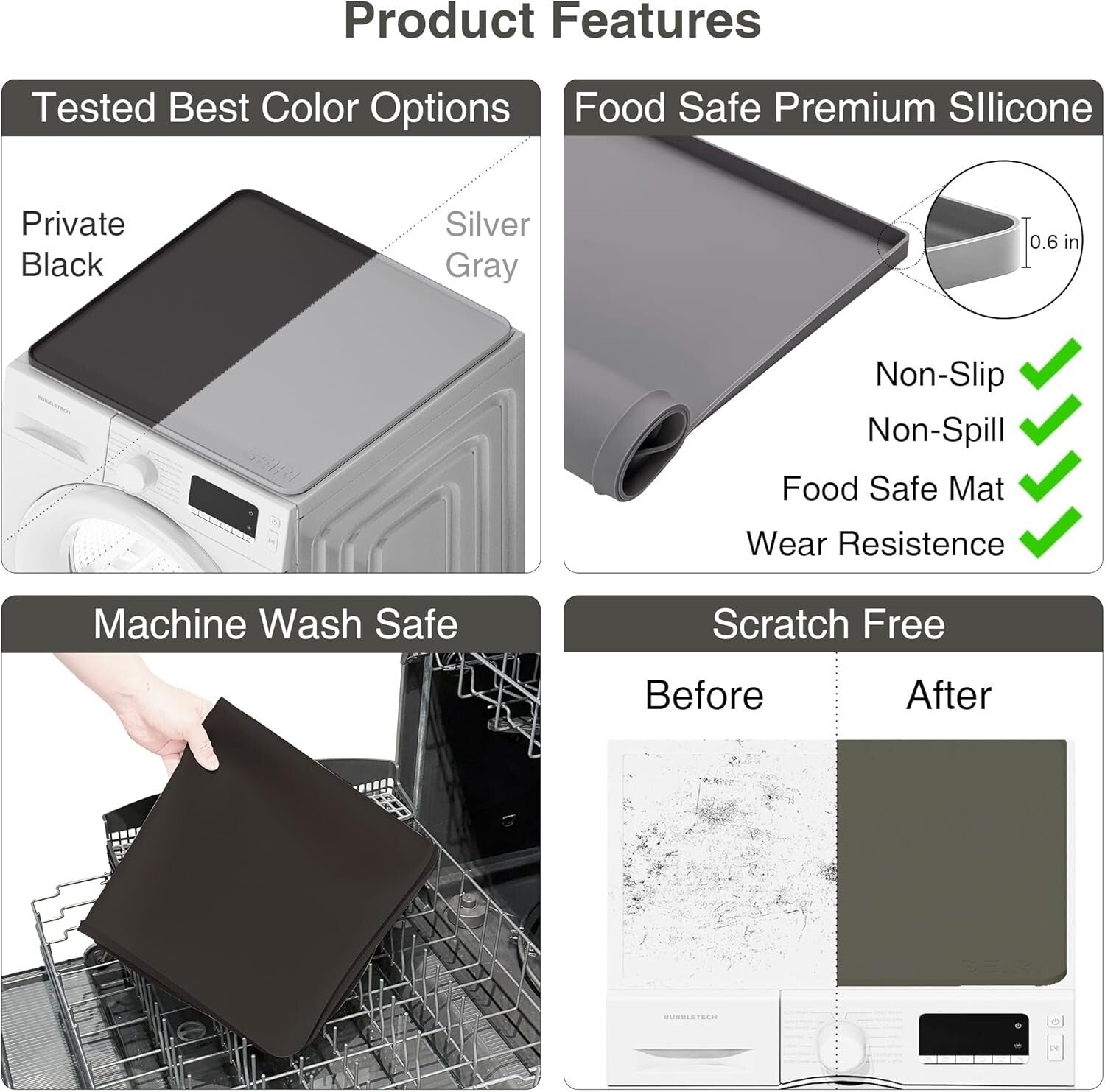 Durable Non-Slip Silicone Washer & Dryer Covers - 26" x 26" Waterproof Design