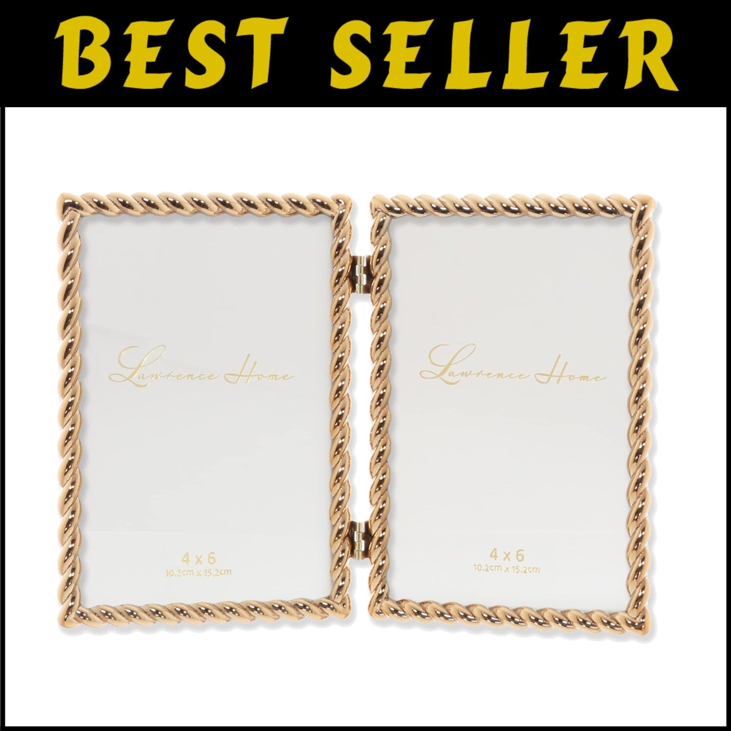 Heavyweight Gold Cast Metal 4x6 Double Picture Frame - Perfect for Any Occasion
